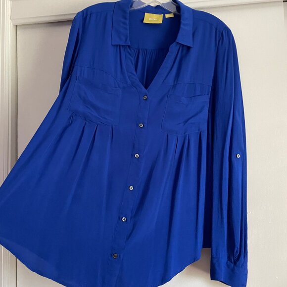 Anthropologie MAEVE Islet Button Down Roll Tab Long Sleeve Shirt Size M Blue - Picture 3 of 14